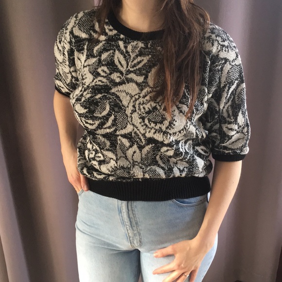 80’s Vintage Silver-flecked Floral Sweater - Picture 1 of 6